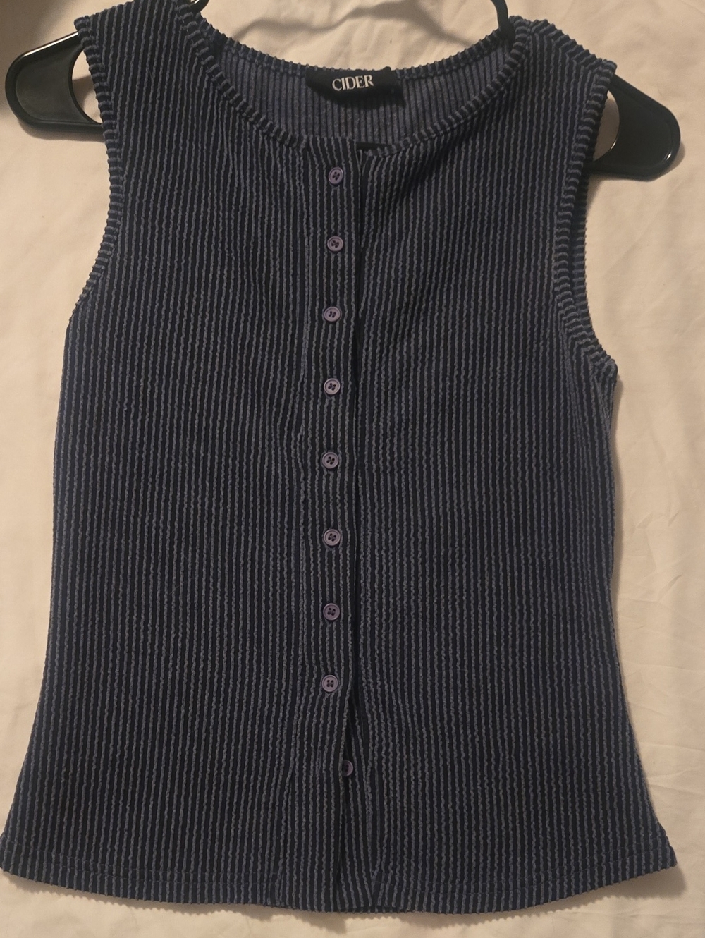 Cider Navy Ribbed Button-Front Tank Top